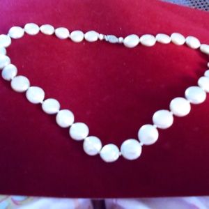 White Coin Pearl Necklace w/ 14k wg